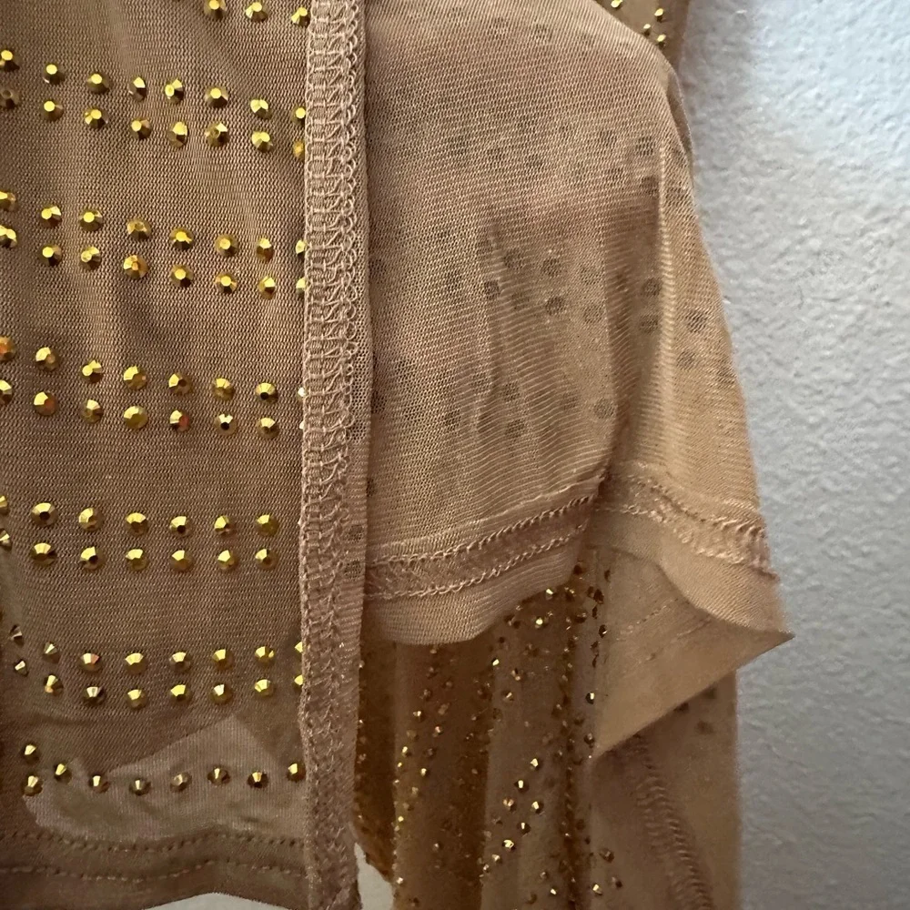 Golden Sheer Gown With Rhinestones Maxi Sleeveless Special Occasions BNWOT